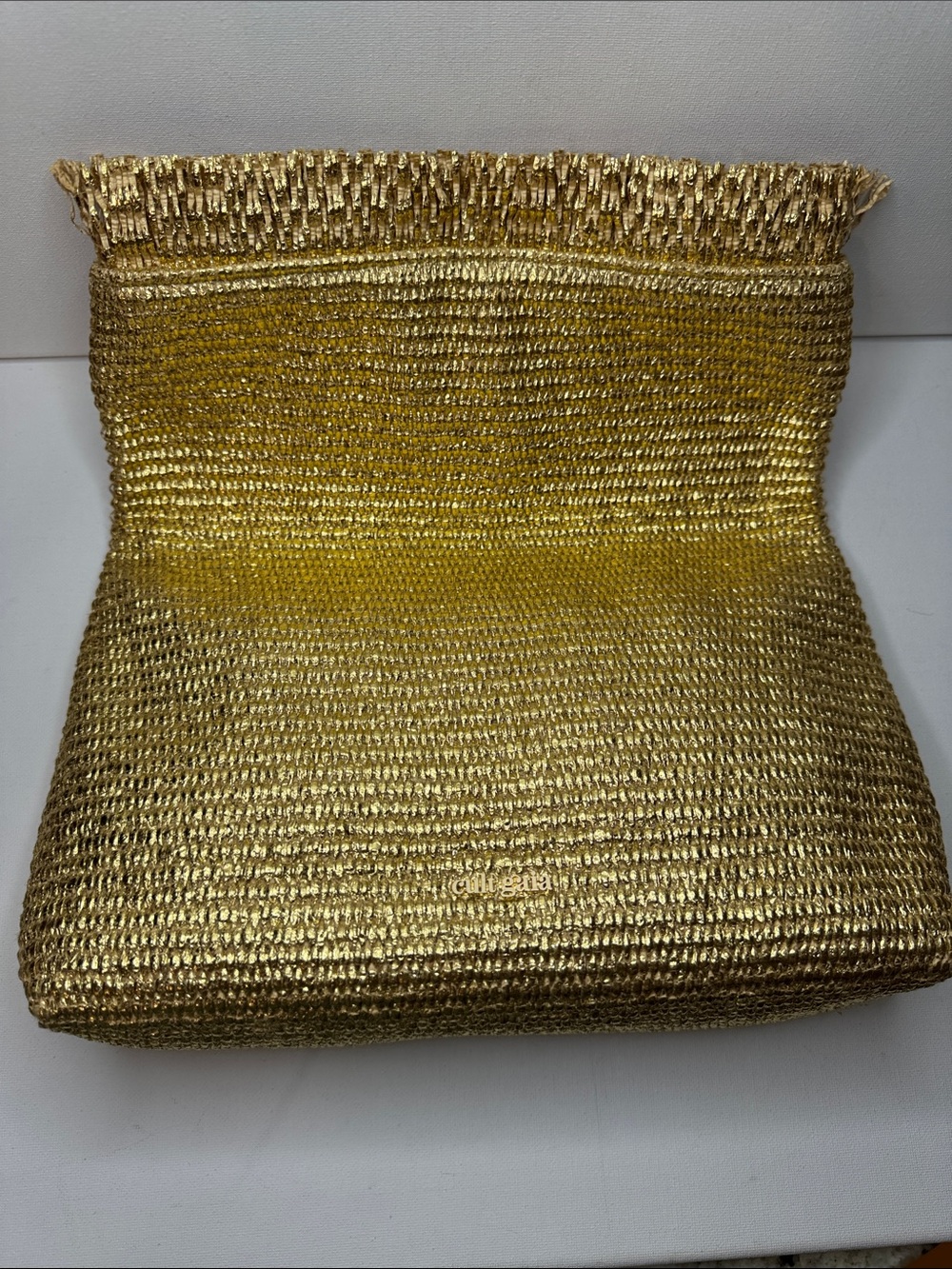 Cult Gaia Gold Metallic Raffia Shanti Fringe Clutch Bag - Picture 11 of 13